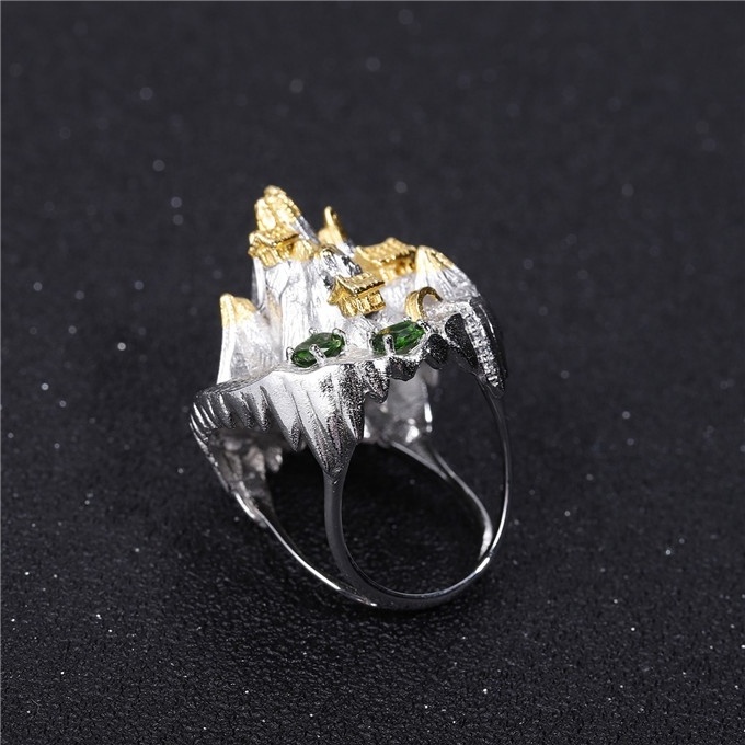 Abiding Halloween Horror Thailand Style Ring Wholesale Natural Chrome Diopside 925 Sterling Silver Gold Plated Jewelry Rings