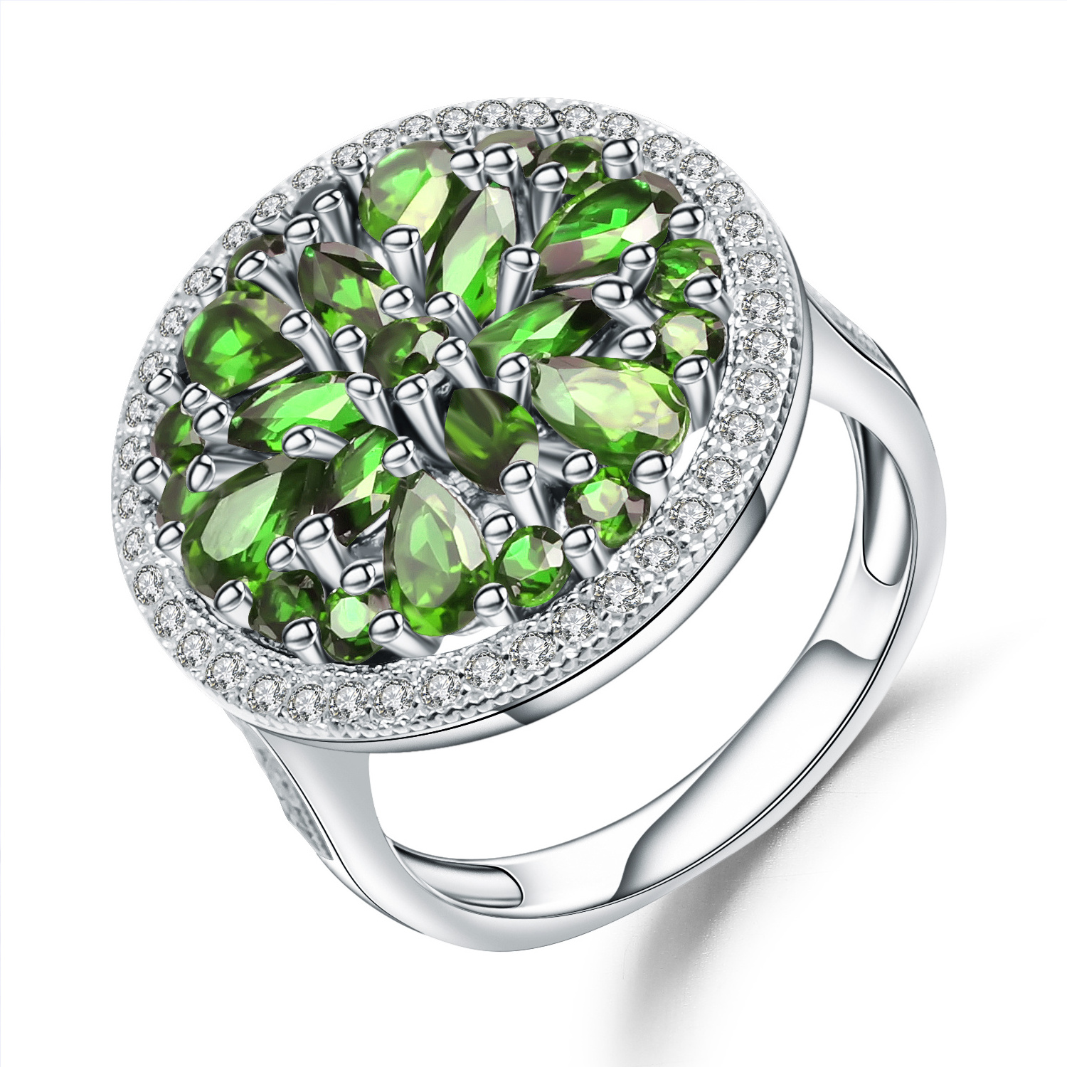 A3208 Abiding 2024 Fashion Natural Chrome Diopside Cocktail Perfect Round Rings Luxury 925 Sterling Silver Jewelry Rings 2024