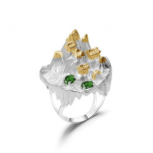 Abiding Halloween Horror Thailand Style Ring Wholesale Natural Chrome Diopside 925 Sterling Silver Gold Plated Jewelry Rings