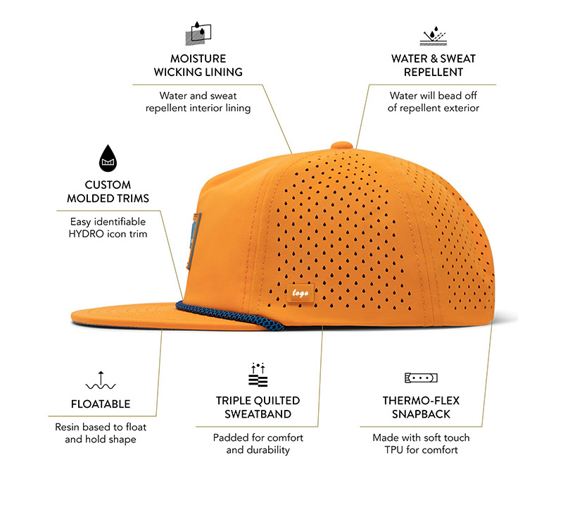 Custom Hydro waterproof Performance Snapback Hat laser perforated 5 panel hat water proof Baseball sports Cap for Men & Women