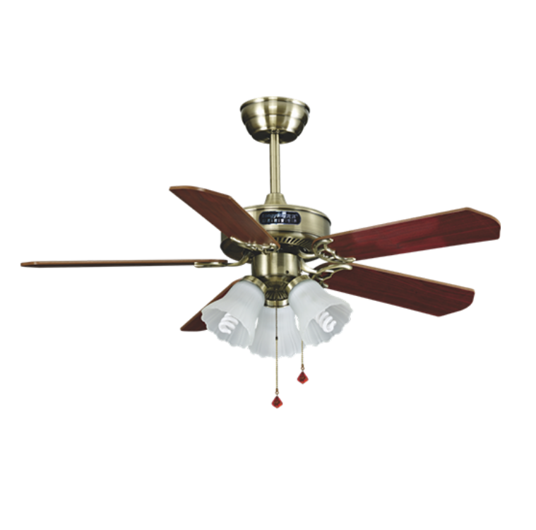 Traditional 42 Inch Ceiling Fans Light with pull chain control, Mahogany, three E27 interface