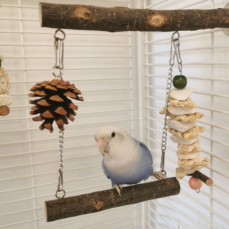 Wooden parrot bird standing pole swing perched wooden bird cage combined pet toys