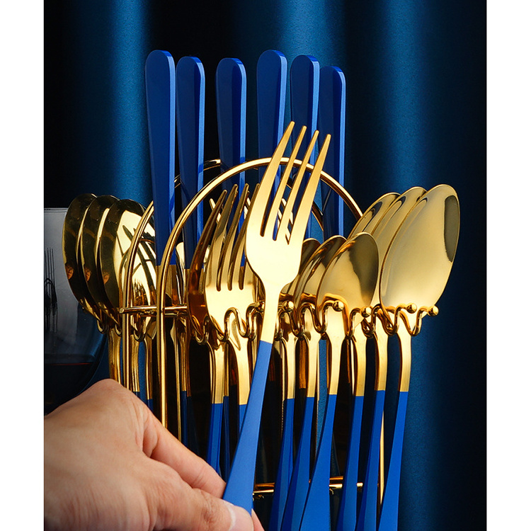 Gift Boxes Gold Luxury Cutlery Set 24pcs Stainless Steel Flatware Sets Tableware With Holder Rack