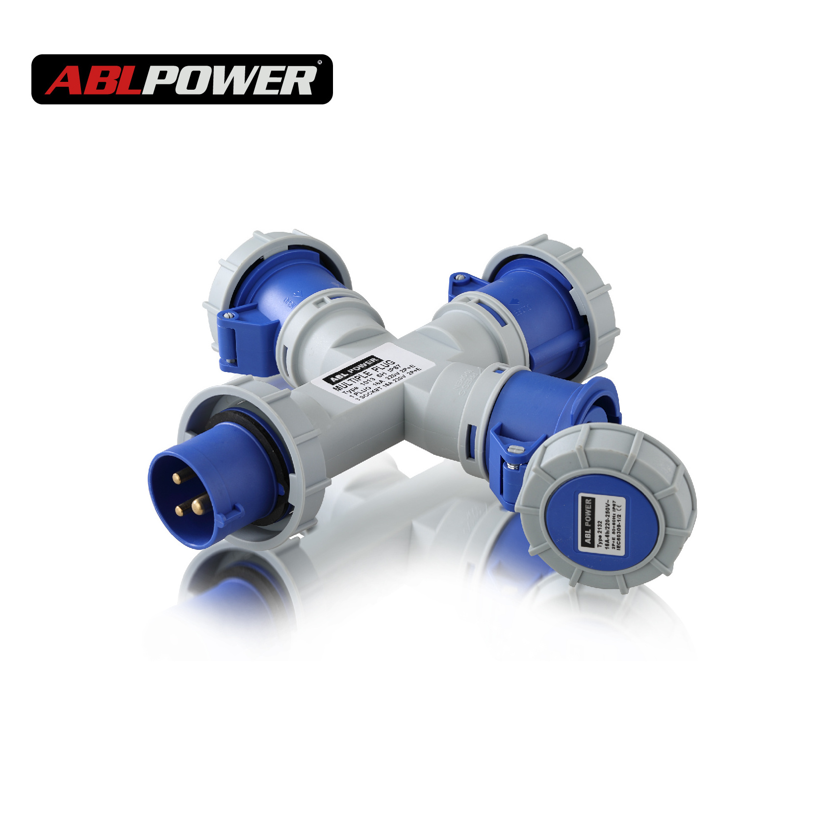 ABLPOWER IP67 3-way male and female electrical 16A 220V 2P+E splitter y multi socket