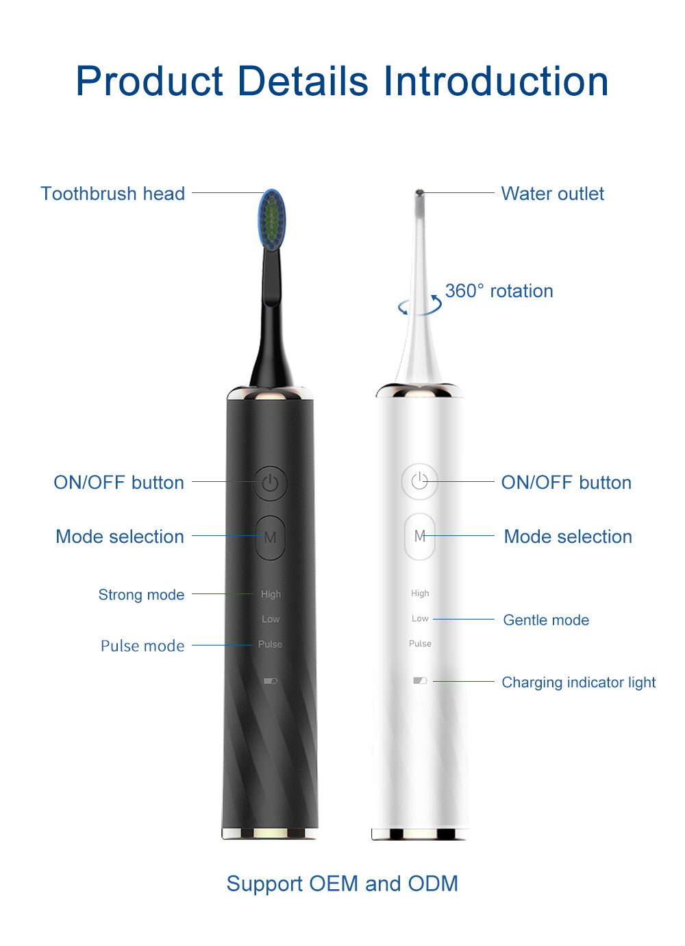 CE approved Portable Water flosser 2 in 1 Teeth Cleaning Kit with 2 Brush Heads Rechargeable All colors NEW for Travel and Home