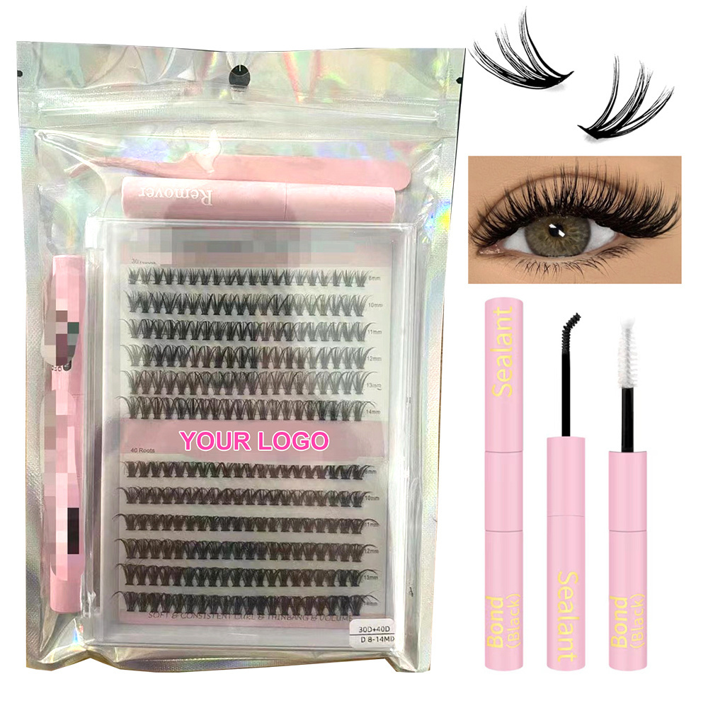 Abonnie Bulk Cluster Lashes Fluffy Private Label Natural Cluster Lash Kit Korean PBT Segments Glue And Tweezers Clusters Lashes