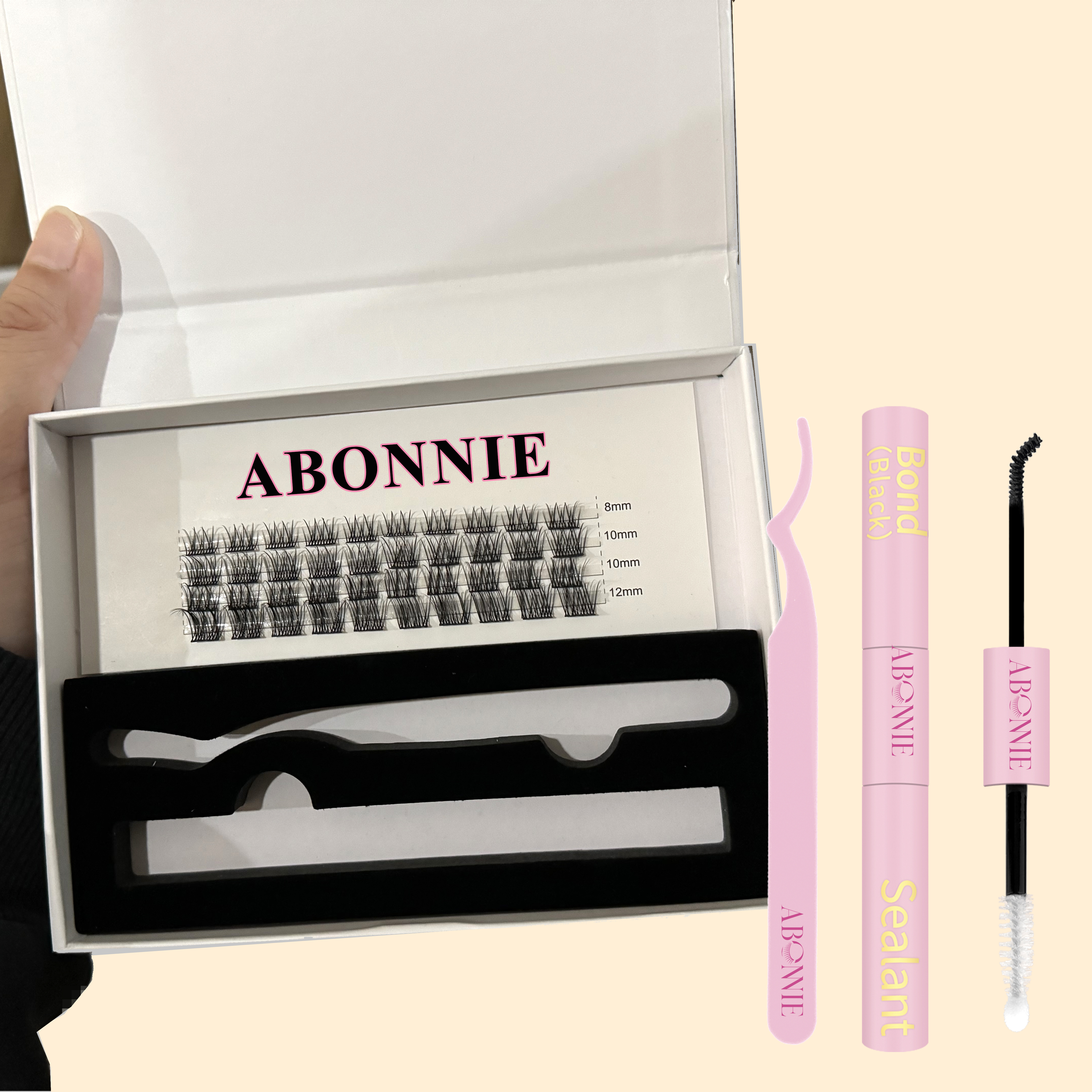 Abonnie Bulk Cluster Lashes Fluffy Private Label Natural Cluster Lash Kit Korean PBT Segments Glue And Tweezers Clusters Lashes