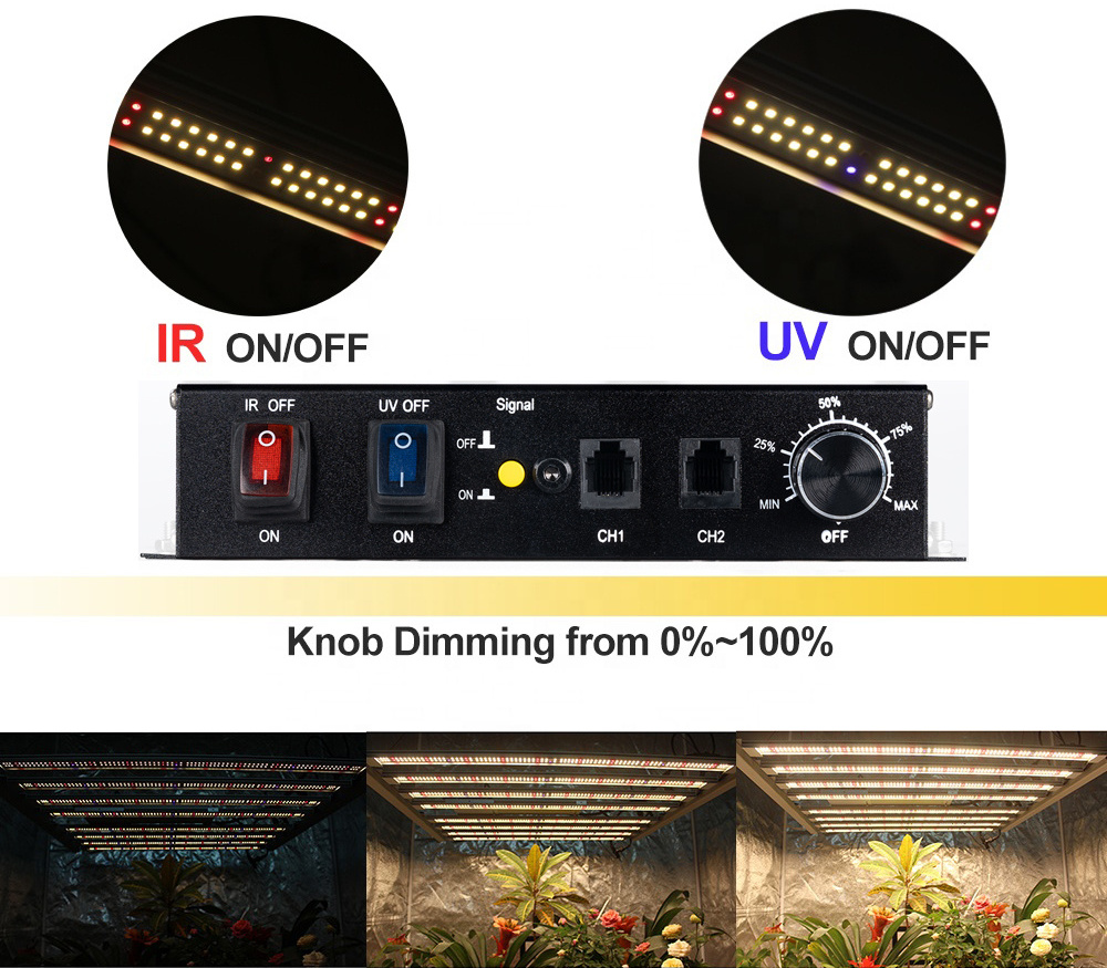 Asymmetric Led Bar Grow Light PAR1600 - Patent Pending. Best PPFD Map 1000W 10+2 light for 4'x4' tent Farred UV IR full spectrum