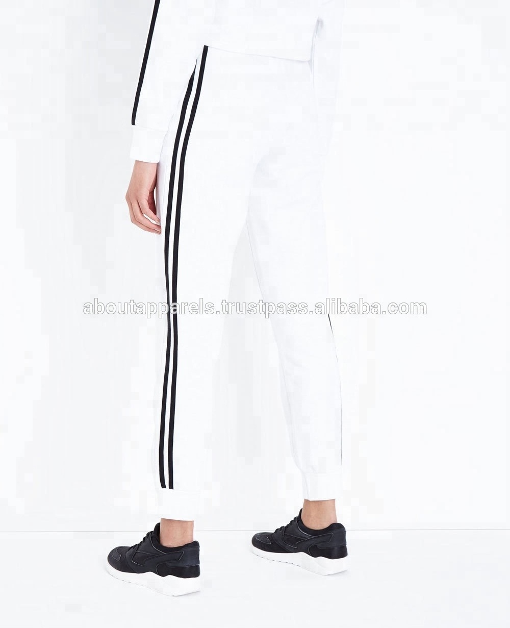 Cheaper new design custom plain blank tracksuit soccer training tracksuit, White Side Stripe Slim Leg Joggers Sweatsuit,