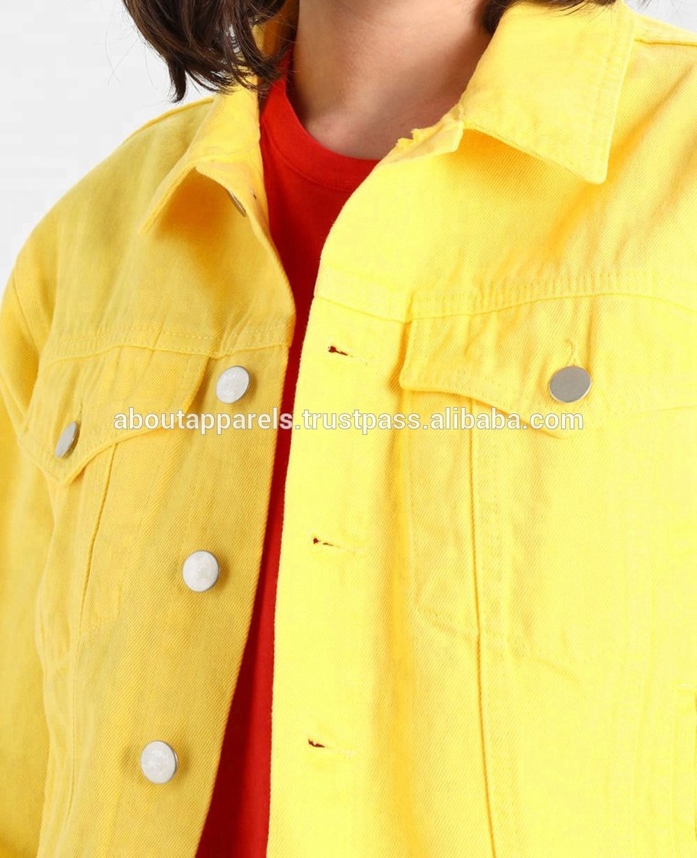 New arrival customized latest fashion jean jacket wholesale denim jean jacket, Women Fashionable Yellow Denim jacket