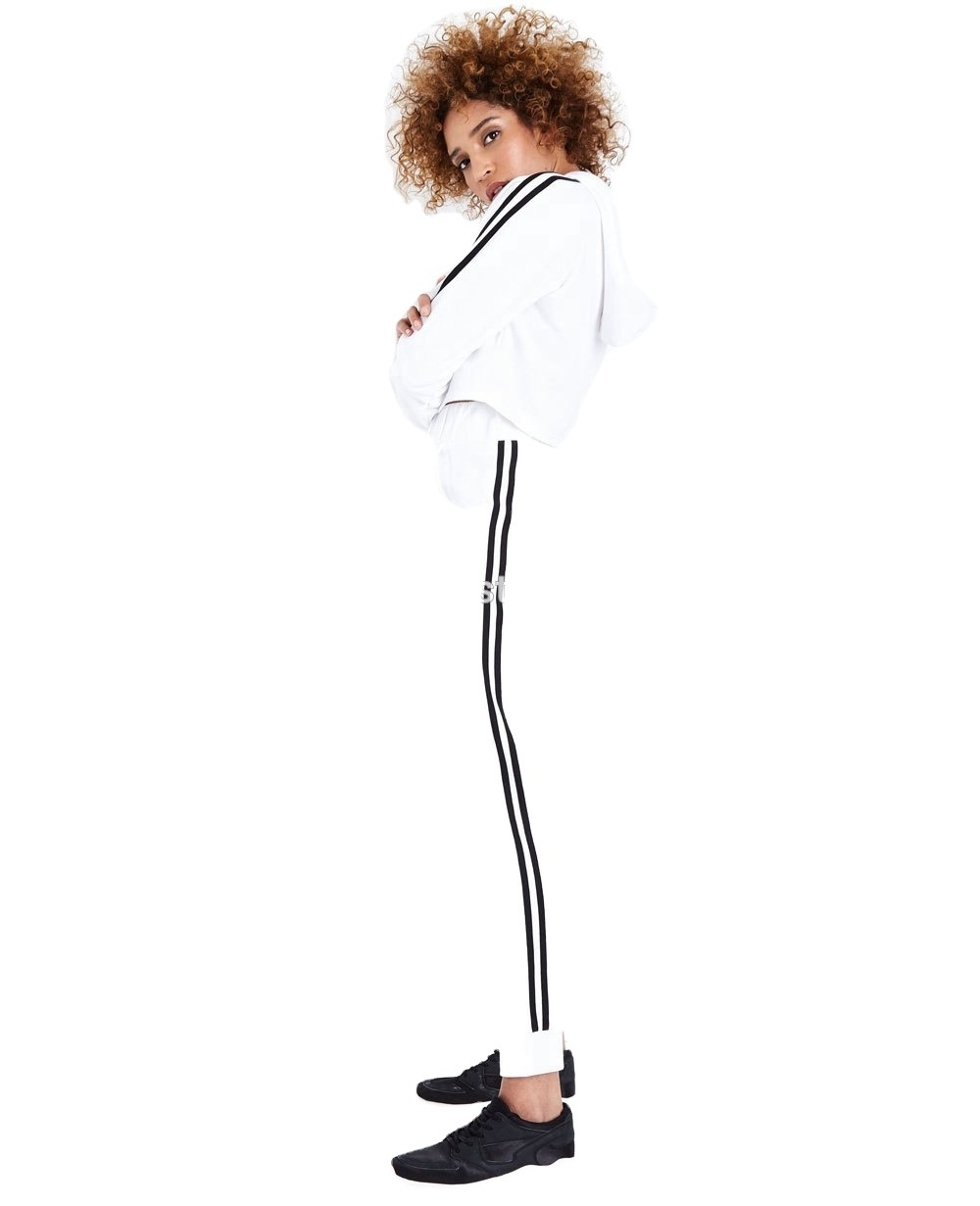 Cheaper new design custom plain blank tracksuit soccer training tracksuit, White Side Stripe Slim Leg Joggers Sweatsuit,