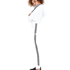 Cheaper new design custom plain blank tracksuit soccer training tracksuit, White Side Stripe Slim Leg Joggers Sweatsuit,