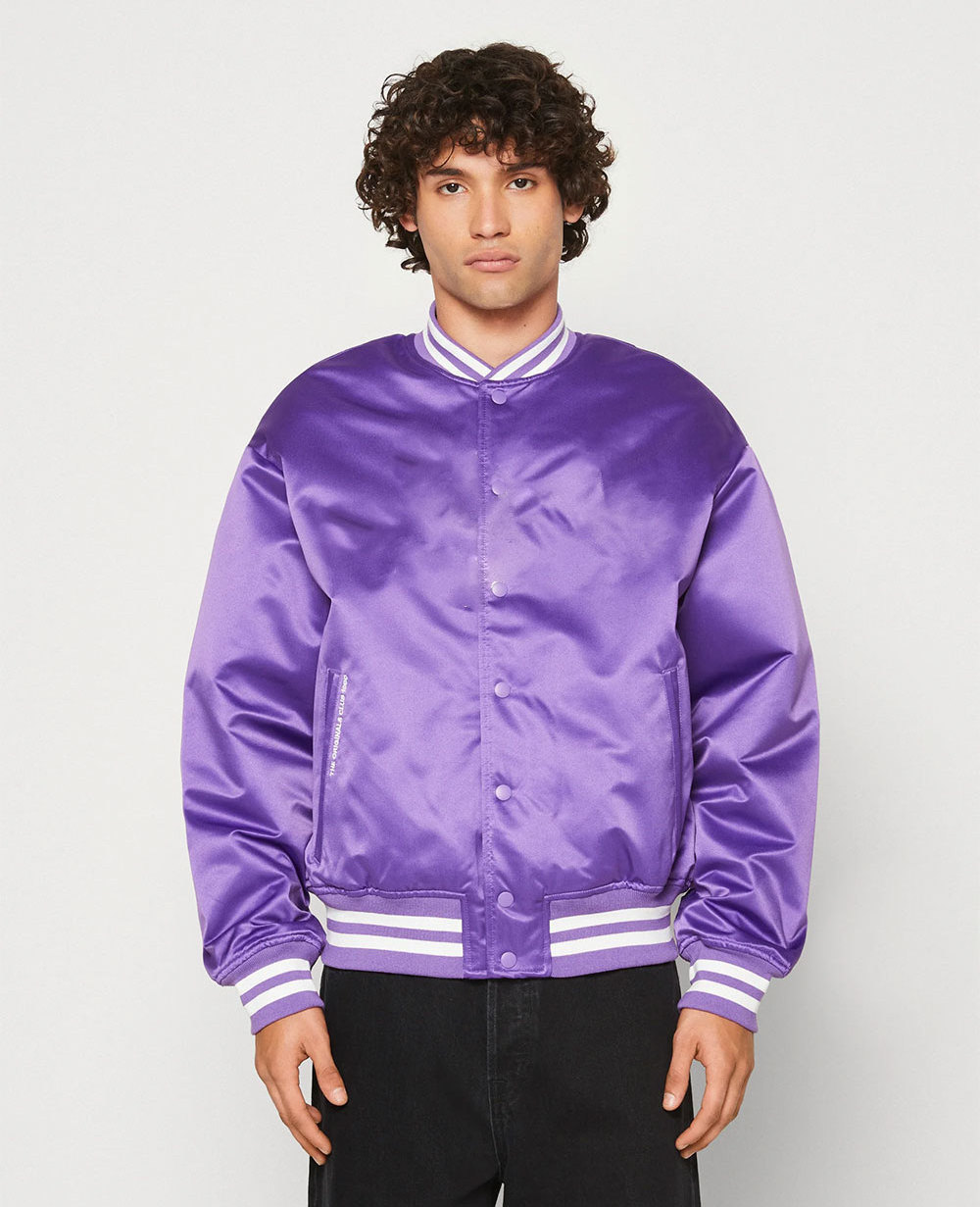 Top high quality wholesale red purple baseball varsity men custom breathable satin letterman bomber jacket