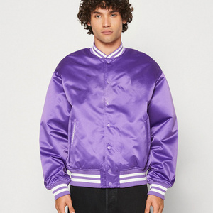 Top high quality wholesale red purple baseball varsity men custom breathable satin letterman bomber jacket