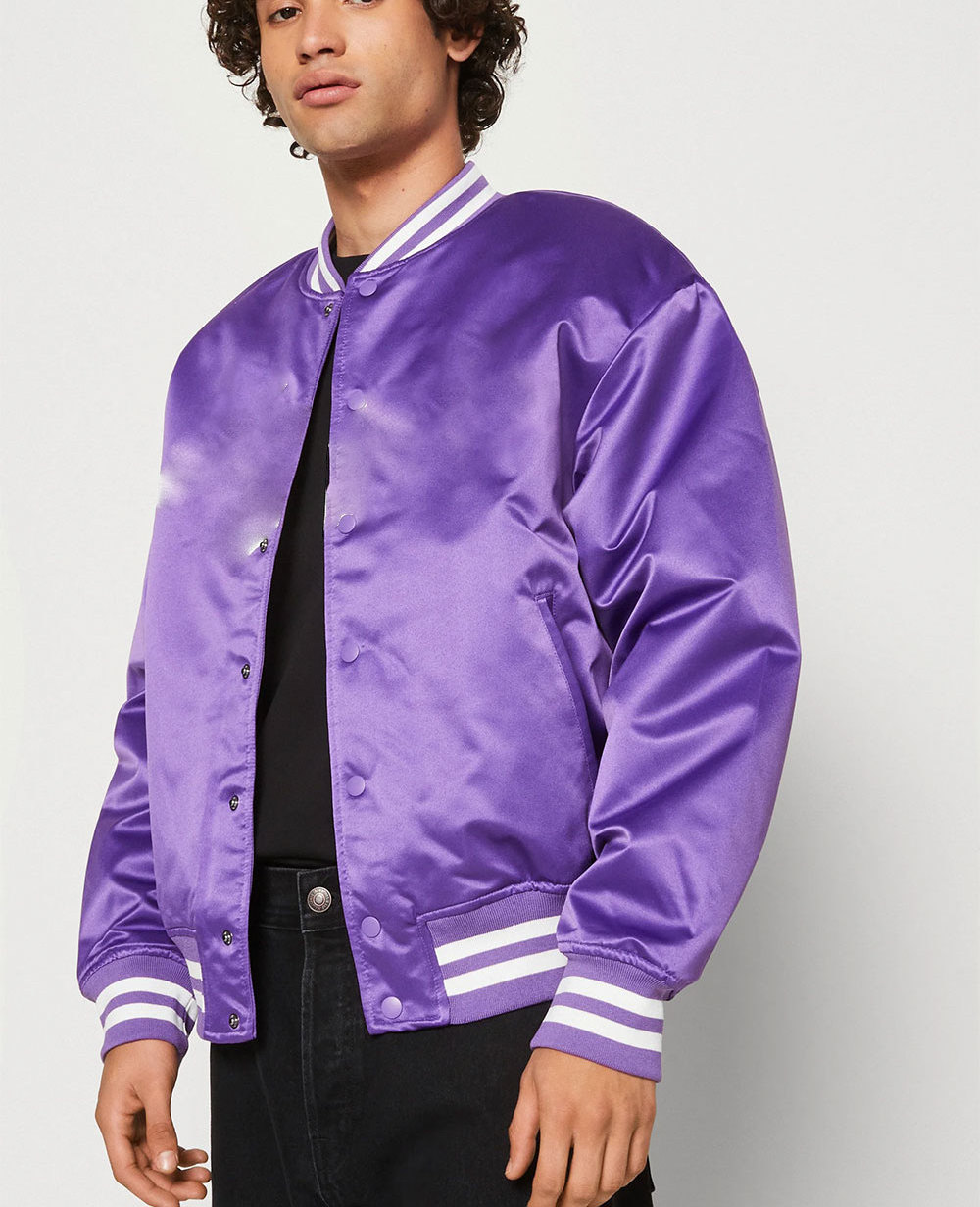 Top high quality wholesale red purple baseball varsity men custom breathable satin letterman bomber jacket