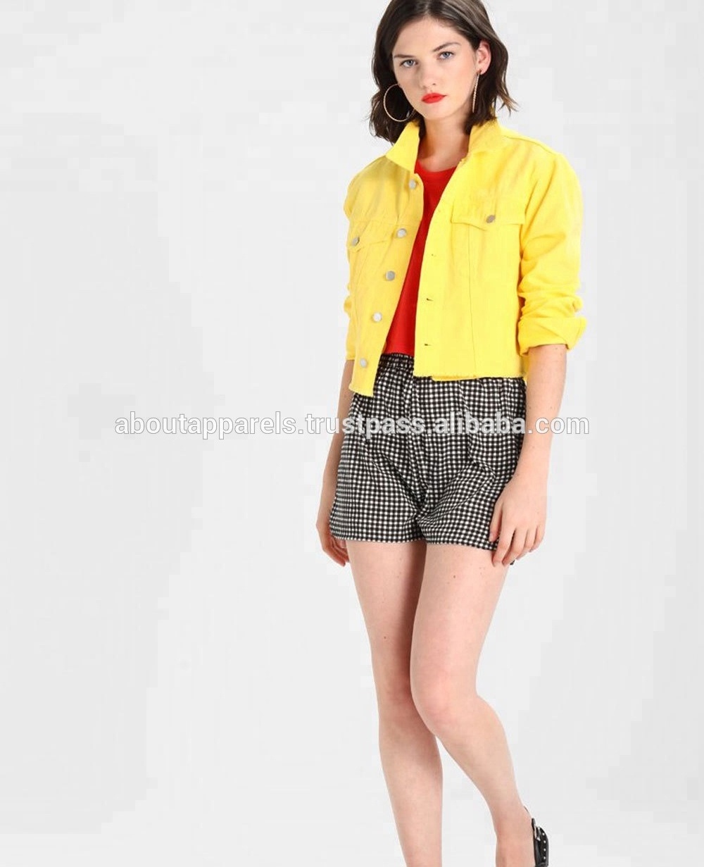 New arrival customized latest fashion jean jacket wholesale denim jean jacket, Women Fashionable Yellow Denim jacket