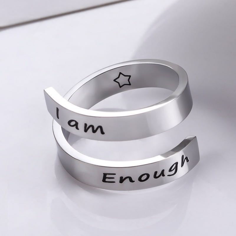 I am Enough Inspiried bague de fiancaille Customized Engraved Words Silver Rose Gold Stainless Steel Name Ring for Man Women