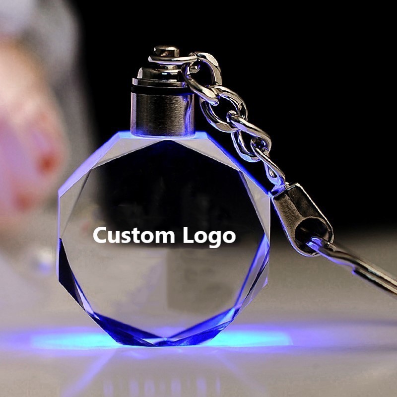 Custom Different Shape 3D custom keychain Laser Engraving keyring Keychain LED Light Glass Photo Crystal LED Acrylic Keychain