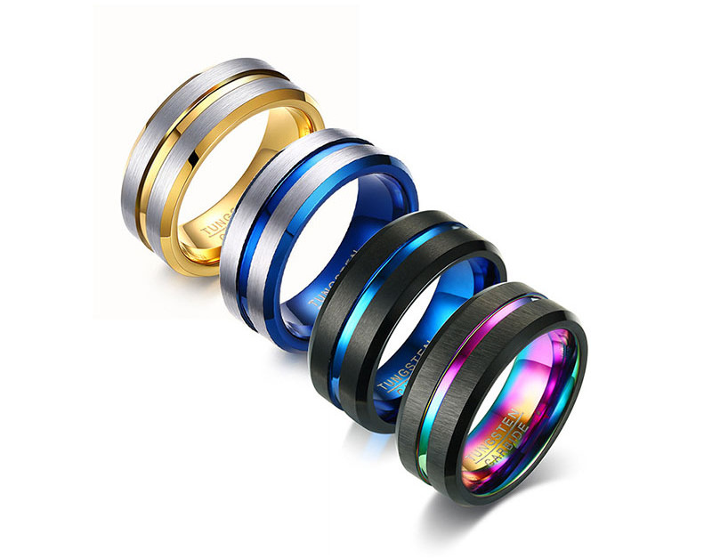 6mm 8mm rainbow Black Blue cobalt Groove Brushed Wedding Tungsten Band rings Blue Stripe Ring Tungsten Carbide for men women