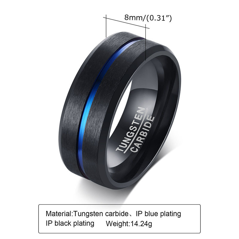 6mm 8mm rainbow Black Blue cobalt Groove Brushed Wedding Tungsten Band rings Blue Stripe Ring Tungsten Carbide for men women