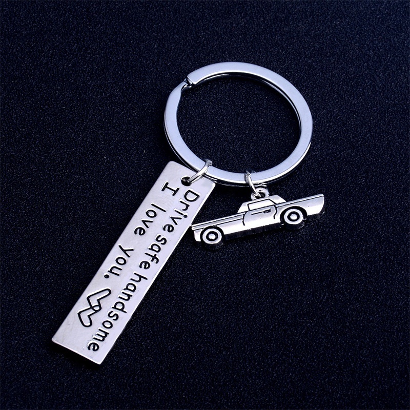 Custom logo Stainless Steel figurine Keyring Drive Safe Keychain Couples name Engraved keychain initial keychain charms