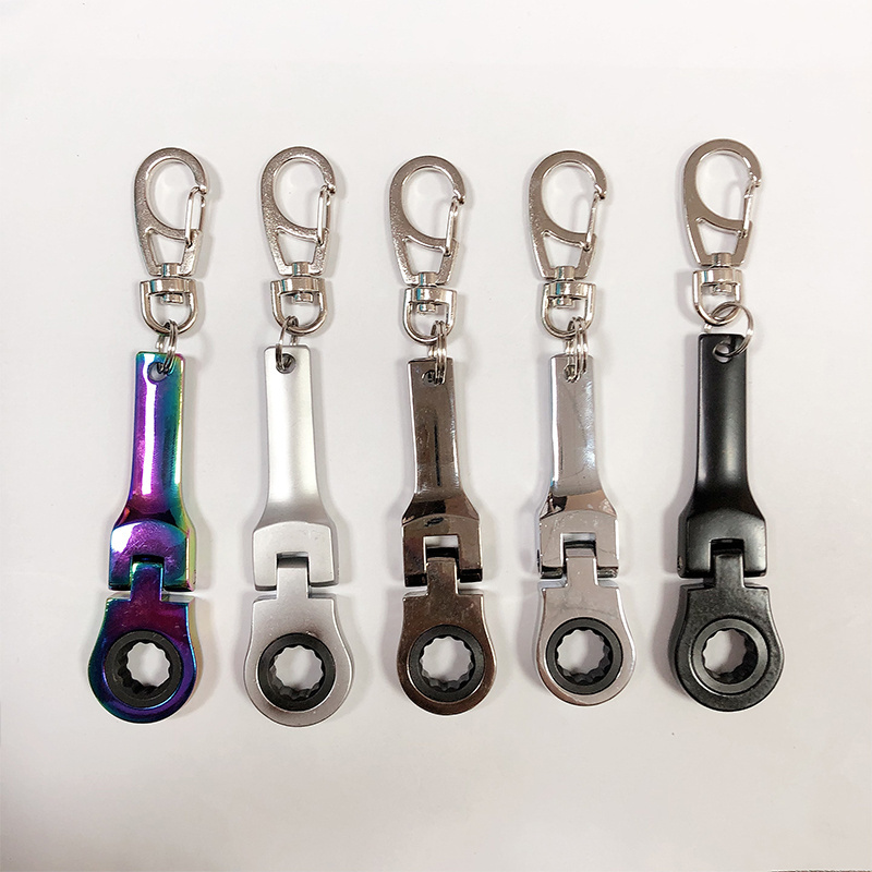 Adjustable Flex-Head Stubby Ratcheting Combination Wrenches keychain Toy Spanner Keychain Key Ring  10mm Wrench Ratchet Keychain