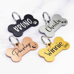 Personalised Puppy Dog Name Tag Stainless Steel silencer sublimation Engraving Collar dog tags name ID Pet Blank Bone Dog Tag