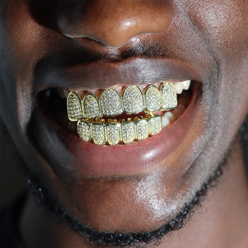 silver Bling hip hop grillz mold kit de dent VVS moissanite ZIRCON iced out Gold grills teeth grillz custom grillz for teeth