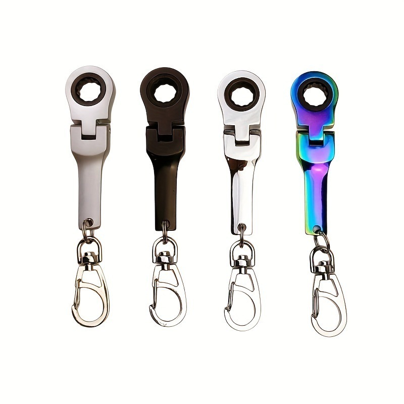 Adjustable Flex-Head Stubby Ratcheting Combination Wrenches keychain Toy Spanner Keychain Key Ring  10mm Wrench Ratchet Keychain