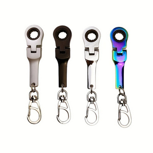 Adjustable Flex-Head Stubby Ratcheting Combination Wrenches keychain Toy Spanner Keychain Key Ring  10mm Wrench Ratchet Keychain