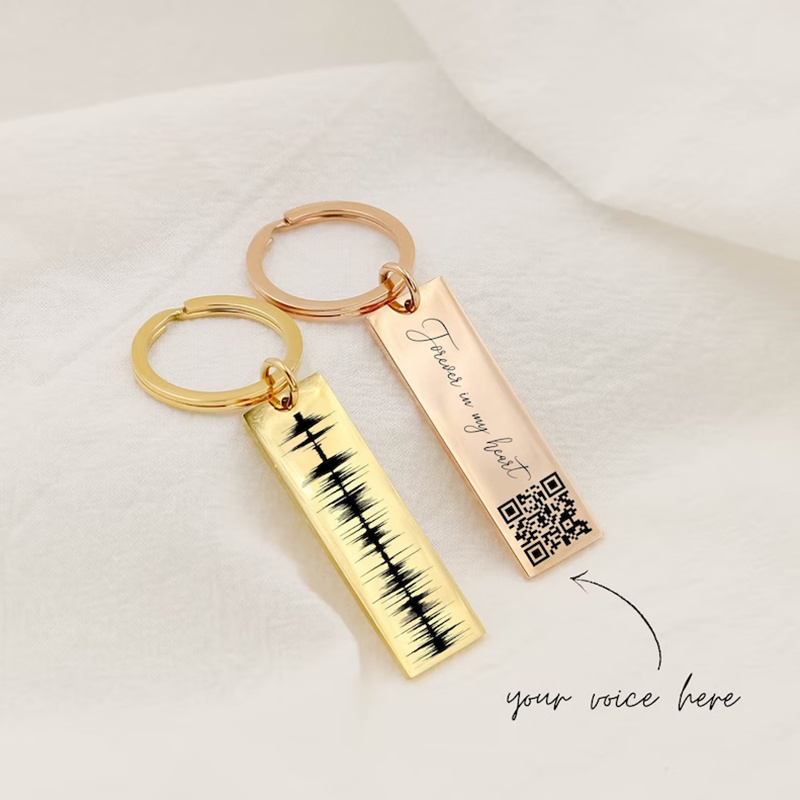 Gift for Him Father's Day Gift Soundwave Keychain with QR Code Soundwave Art QR Code mini voice recorder keychain