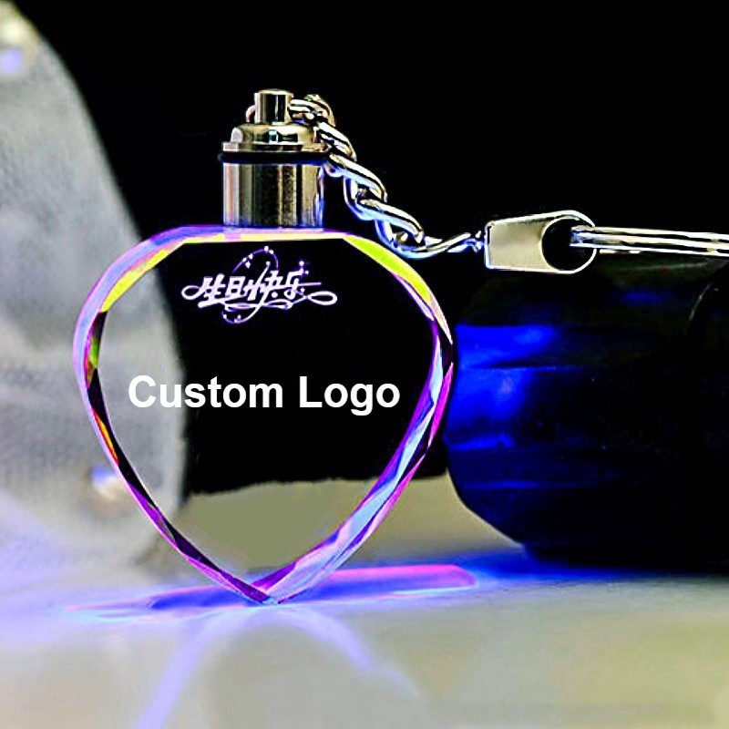 Custom Different Shape 3D custom keychain Laser Engraving keyring Keychain LED Light Glass Photo Crystal LED Acrylic Keychain