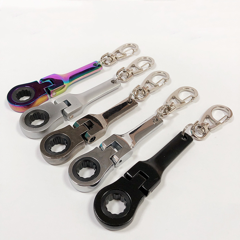 Adjustable Flex-Head Stubby Ratcheting Combination Wrenches keychain Toy Spanner Keychain Key Ring  10mm Wrench Ratchet Keychain