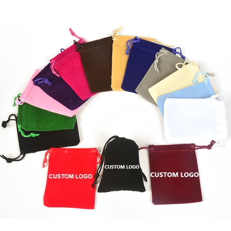 Wholesale Customized Logo Colorful Velvet Drawstring Gift Bags Jewelry Velvet Pouch for Jewelry Packing