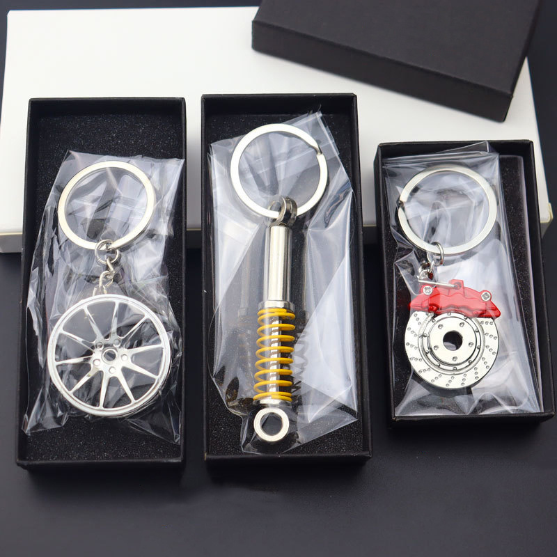 Auto Parts Metal Six Speed Manual car gearbox Wheel Tire Rim Spinning Turbo keychain stick shift spinner card grabber keychain