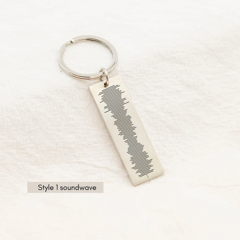 Gift for Him Father's Day Gift Soundwave Keychain with QR Code Soundwave Art QR Code mini voice recorder keychain