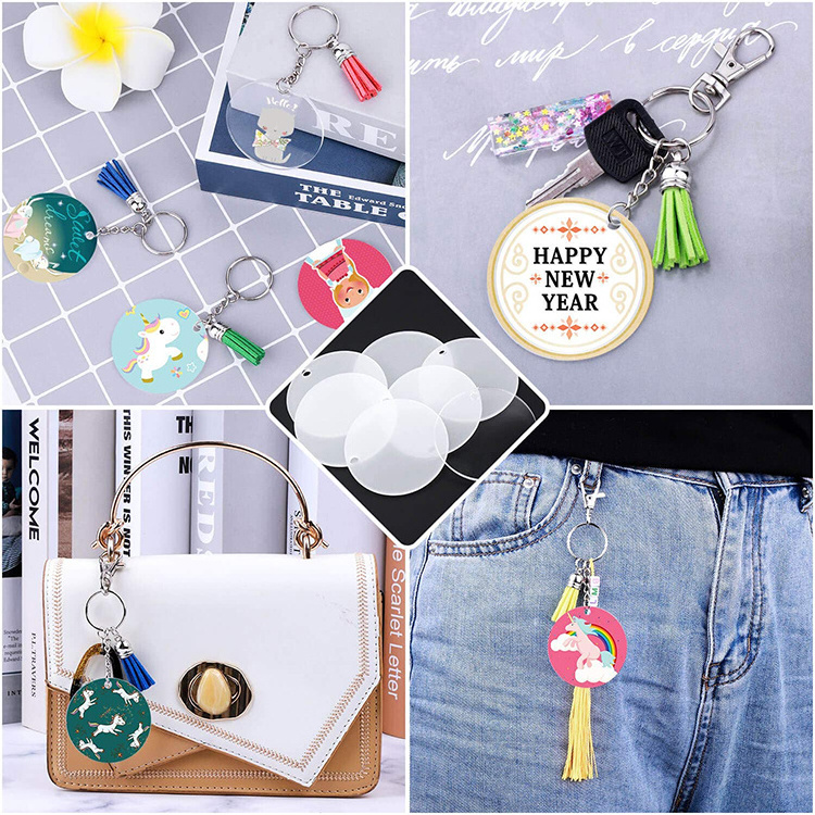 DIY Clear Acrylic pencil Keychain Blanks Hexagon Rectangle Heart Round Circle Acrylic Blanks with Keychain Colorful Tasse