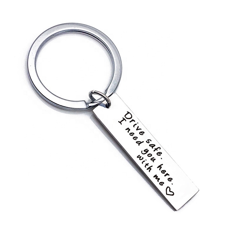 Custom logo Stainless Steel figurine Keyring Drive Safe Keychain Couples name Engraved keychain initial keychain charms