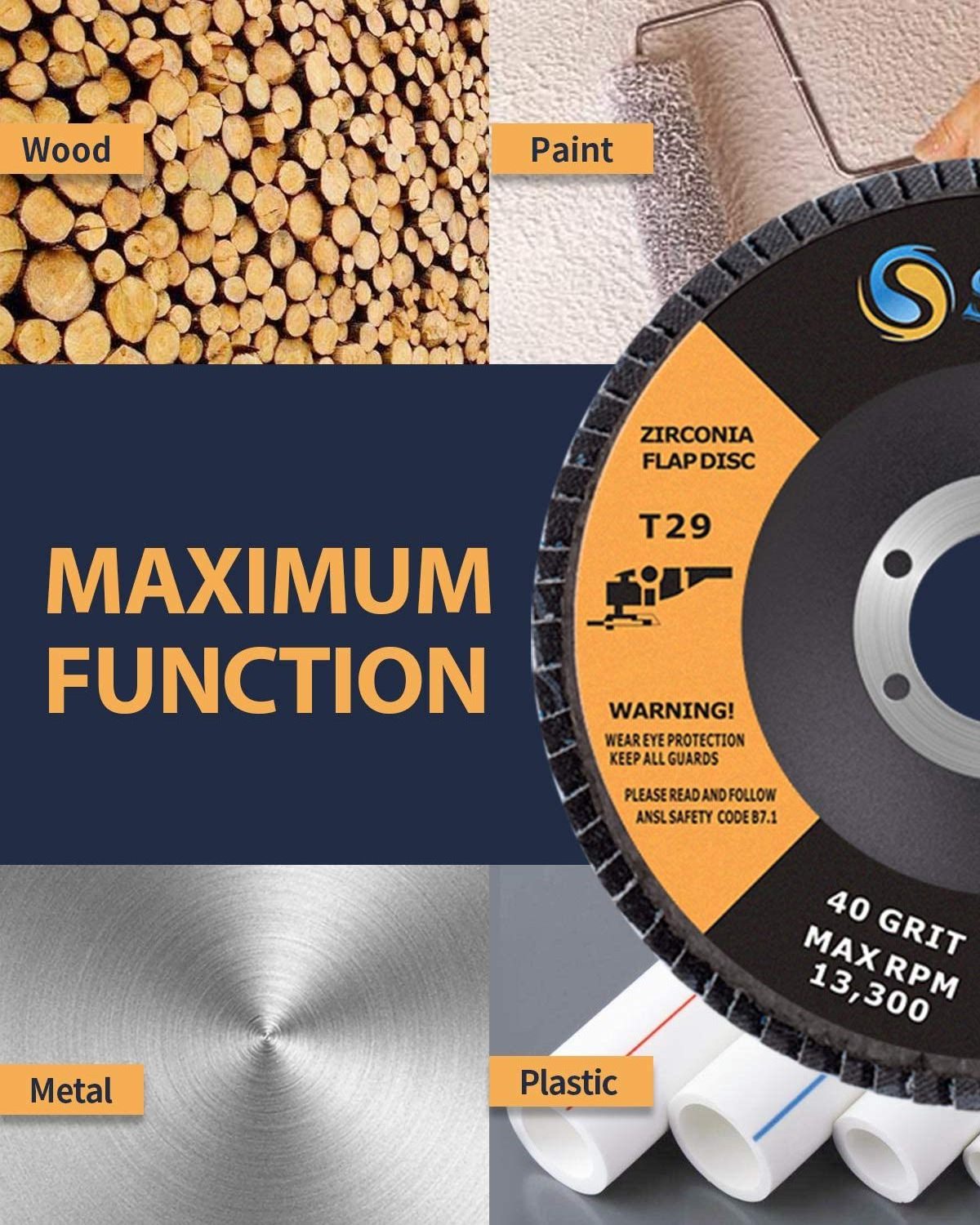 SATC Flapper Wheel T29 Grinding Wheel 40 Grit Flap Discsfor Die Angle Grinder Attachments T29,abrasive Disc SA28001 5 Pack 4.5