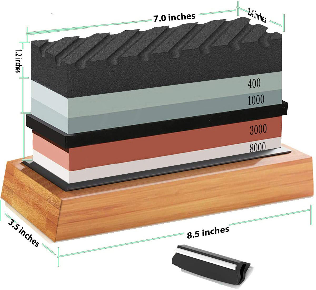 SATC 4 Side 3000/8000, 400/1000 Grit Knife Sharpening Stone Whetstones Set Angle Guide, Bamboo Base and Flatting Stone Included