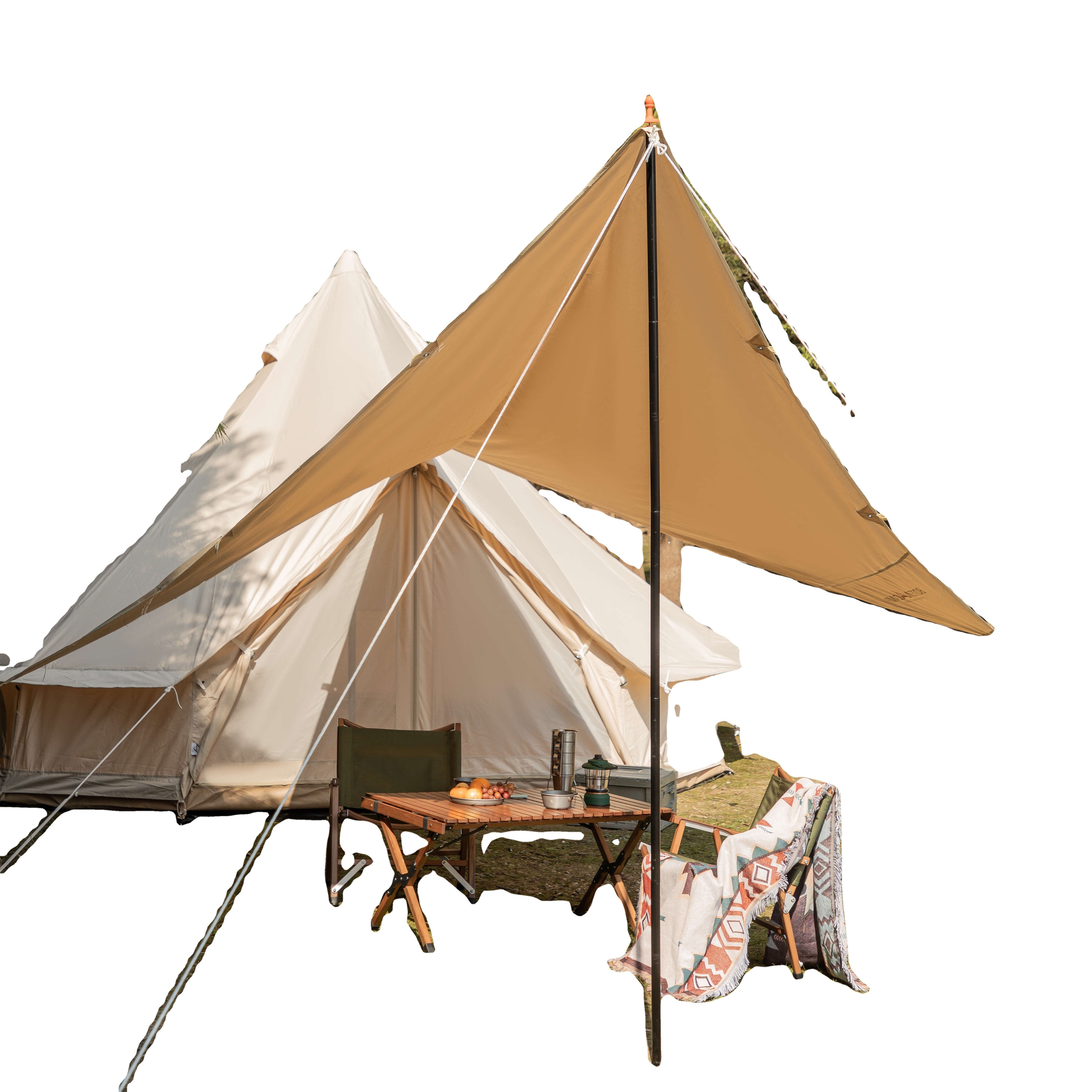 WZFQ 3M Luxury Canvas Cotton Glamping Mongolian Camping House Family Bell Yurt Tent