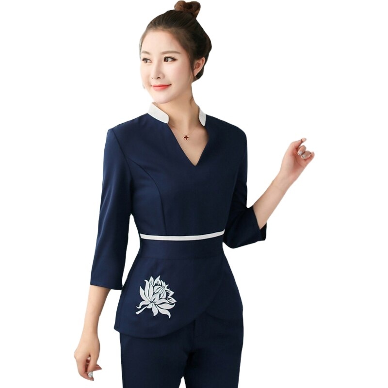 Esthetic Uniform Women Beauty Salon Clothing Costume Scrub Workwear Beauty Salon Uniform With Flower Tattoo Beautiful SPA Suit