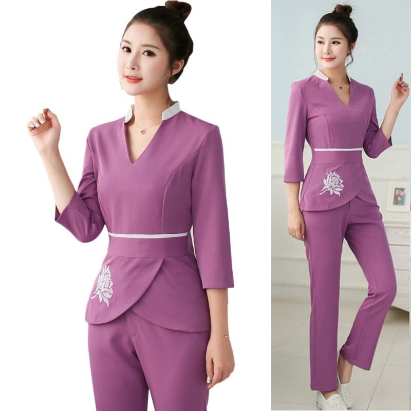 Esthetic Uniform Women Beauty Salon Clothing Costume Scrub Workwear Beauty Salon Uniform With Flower Tattoo Beautiful SPA Suit