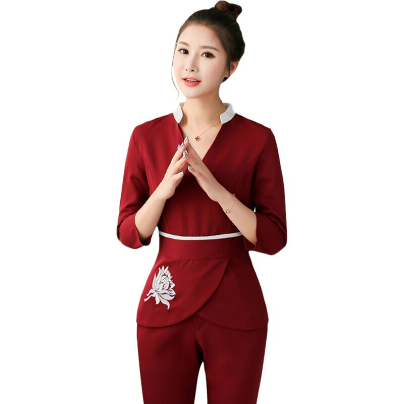 Esthetic Uniform Women Beauty Salon Clothing Costume Scrub Workwear Beauty Salon Uniform With Flower Tattoo Beautiful SPA Suit