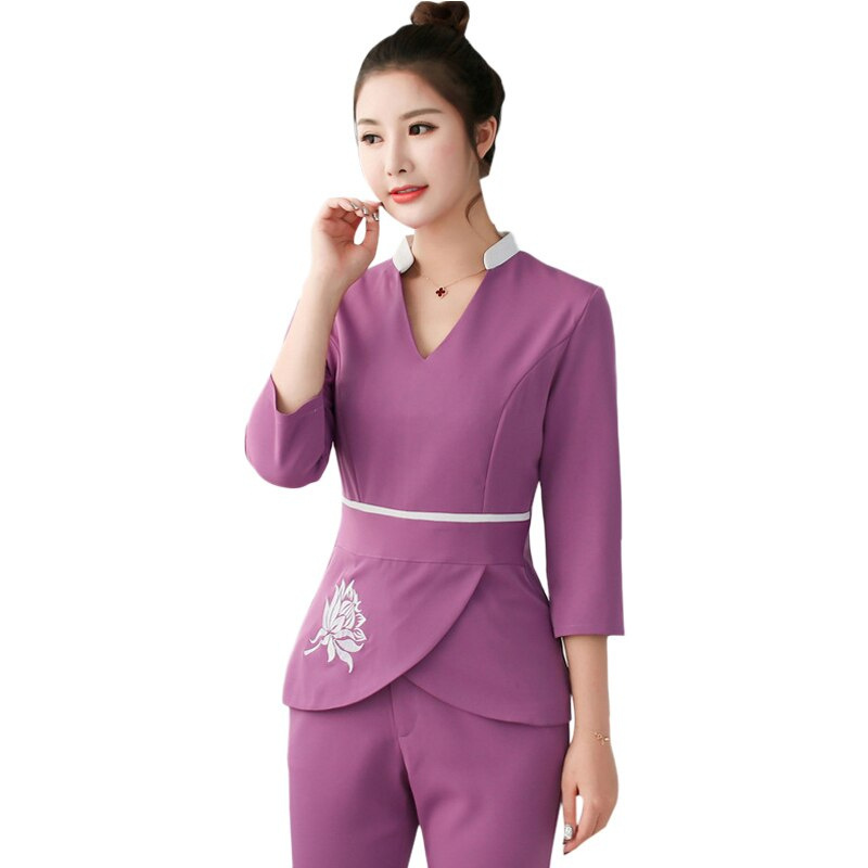 Esthetic Uniform Women Beauty Salon Clothing Costume Scrub Workwear Beauty Salon Uniform With Flower Tattoo Beautiful SPA Suit