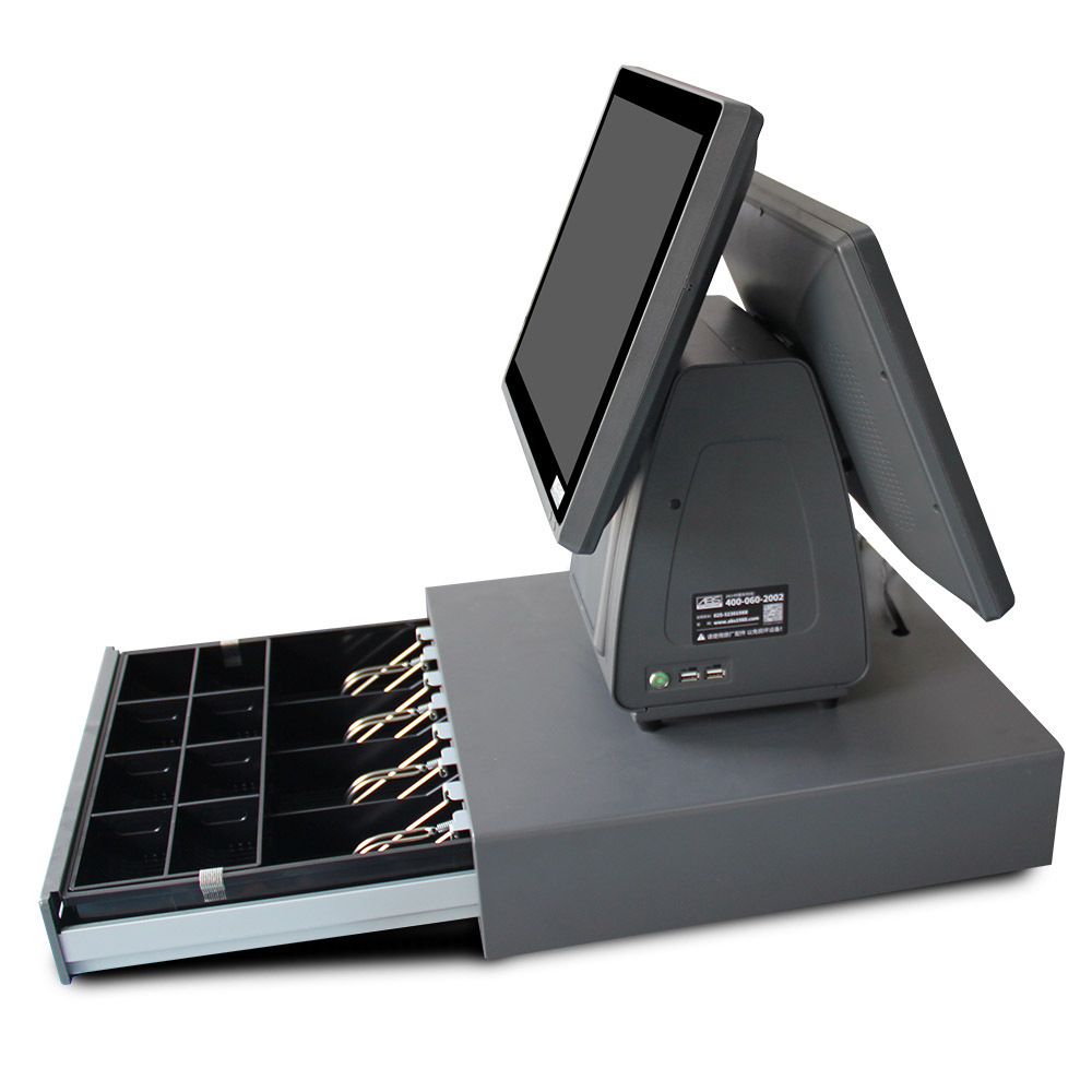 Very popular cheap Dual screen desktop cash register pos system retail cash register for restaurant  with metal  boody