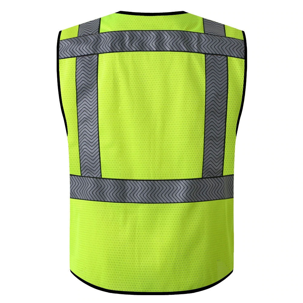 Factory custom logo hi vis yellow orange reflective construction traffic work wear safety vest with multi pockets ID window