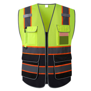 Safety Blue Mesh Vest Two-tone High Visibility Reflective work vest with Pockets Customized Hi Vis Construction Work Wear