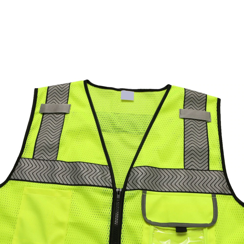 Factory custom logo hi vis yellow orange reflective construction traffic work wear safety vest with multi pockets ID window