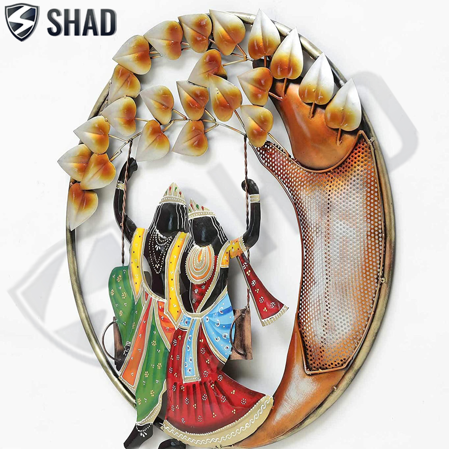 TRADITIONAL RADHA KRISHNA ON SWING METAL MULTICOLOR WALL ART